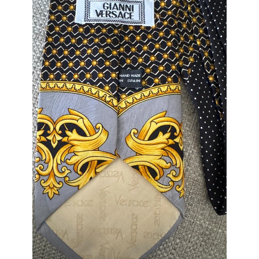 Vintage Gianni Versace 100%‎ Silk Tie Barocco Scroll & Geometric Honeycomb